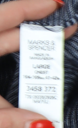 Marks and Spencer Men's Blue Striped Polo Shirt, Size L