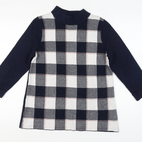 Max Studio Women's L Blue Check Mock Neck Jumper