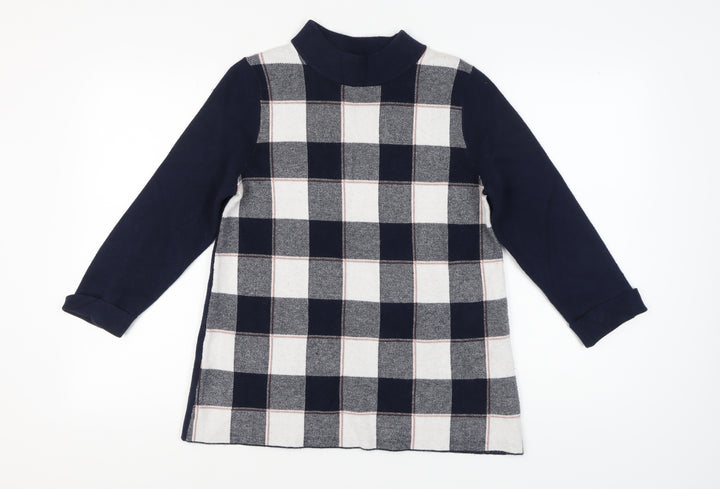 Max Studio Women's L Blue Check Mock Neck Jumper