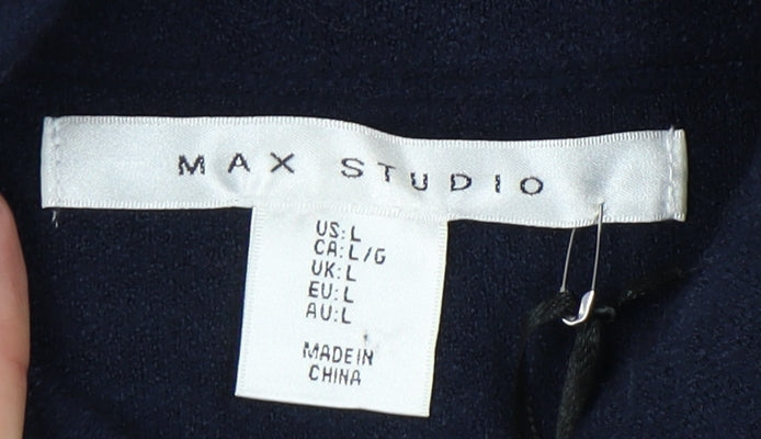 Max Studio Women's L Blue Check Mock Neck Jumper