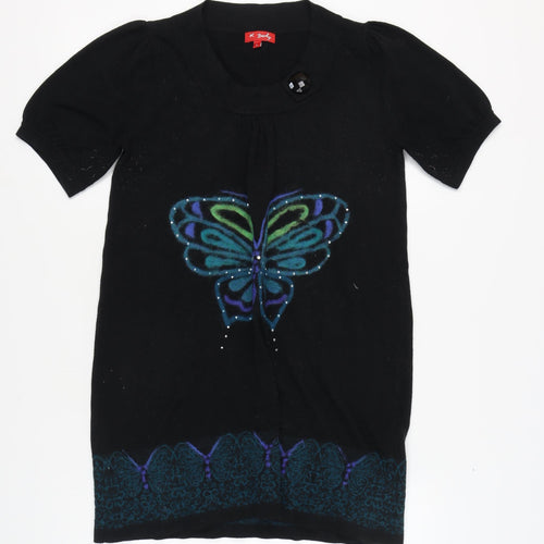 Derhy Women's Black Butterfly Shift Dress L