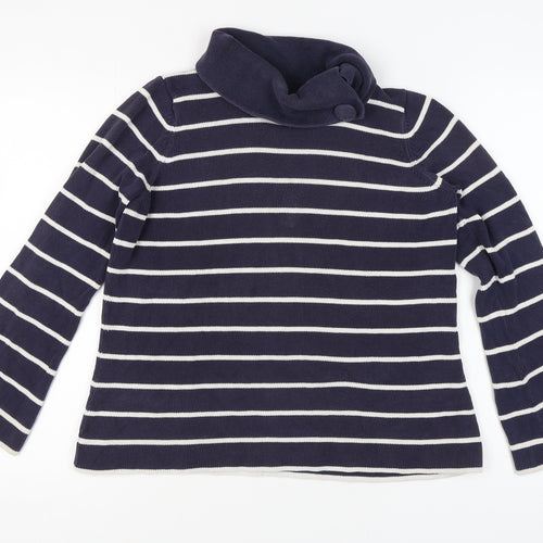 Marks and Spencer Women's Blue Stripe Cowl Neck Jumper