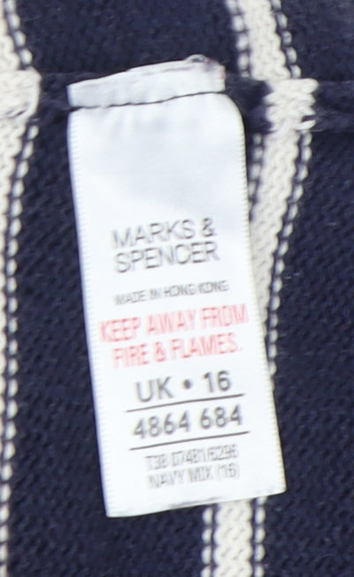 Marks and Spencer Women's Blue Stripe Cowl Neck Jumper