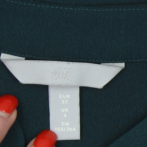H&M Women's Green Size 4 Collared Blouse