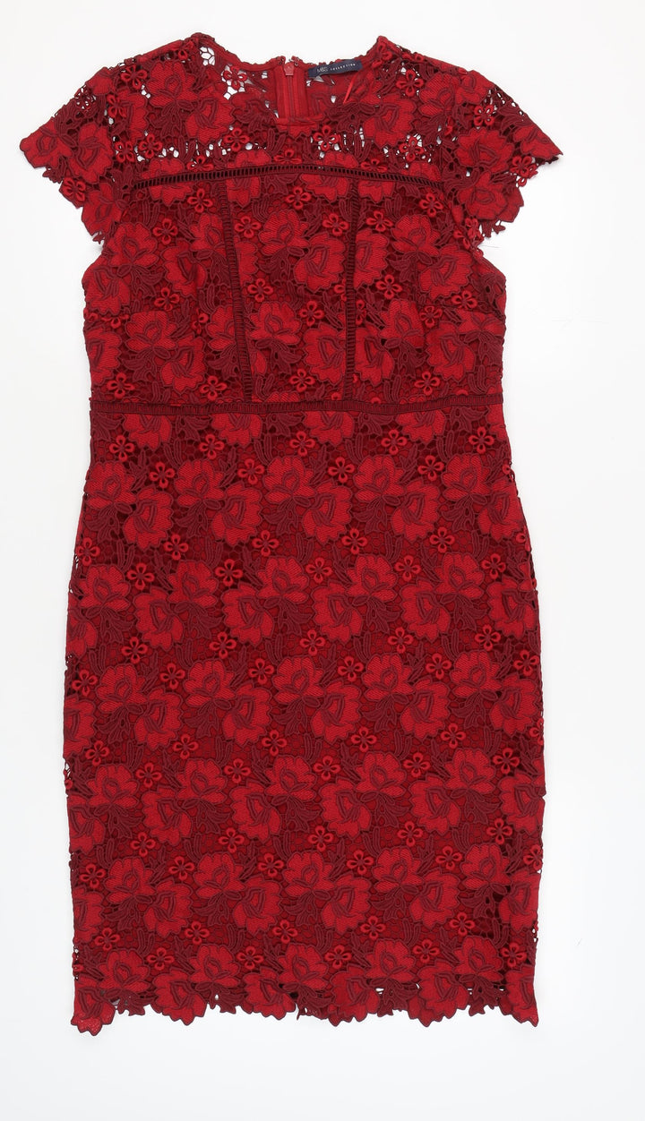 Marks and Spencer Women’s Red Floral Lace Dress Size 14