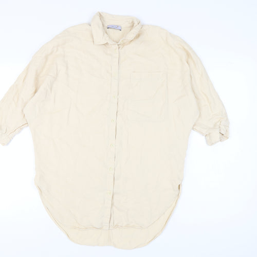 Marks and Spencer Women's Beige Button-Up Shirt Size 8