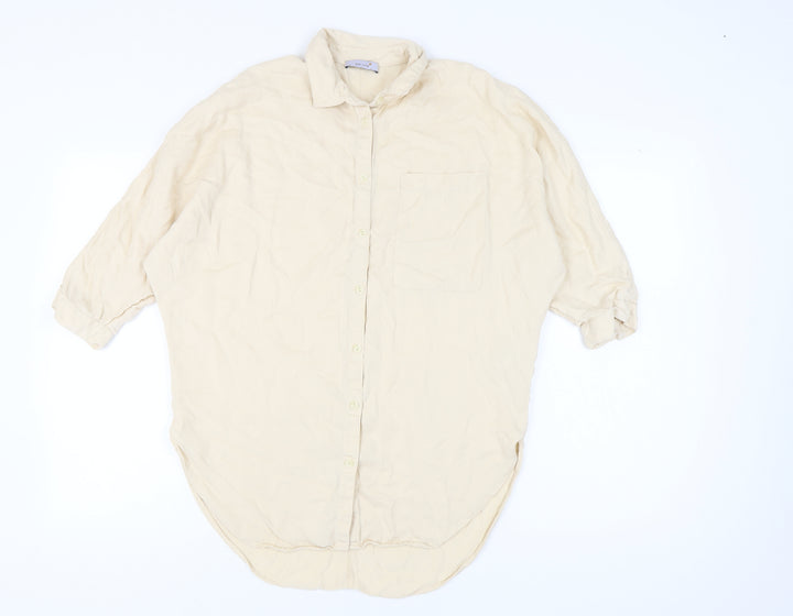 Marks and Spencer Women's Beige Button-Up Shirt Size 8