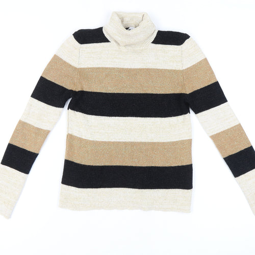 Isabella D. Women's Black Beige Striped Pullover Jumper S