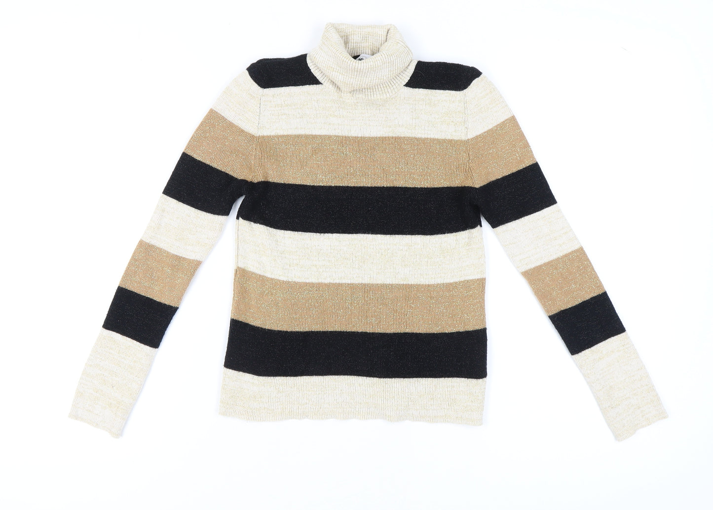 Isabella D. Women's Black Beige Striped Pullover Jumper S