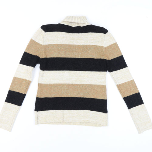 Isabella D. Women's Black Beige Striped Pullover Jumper S