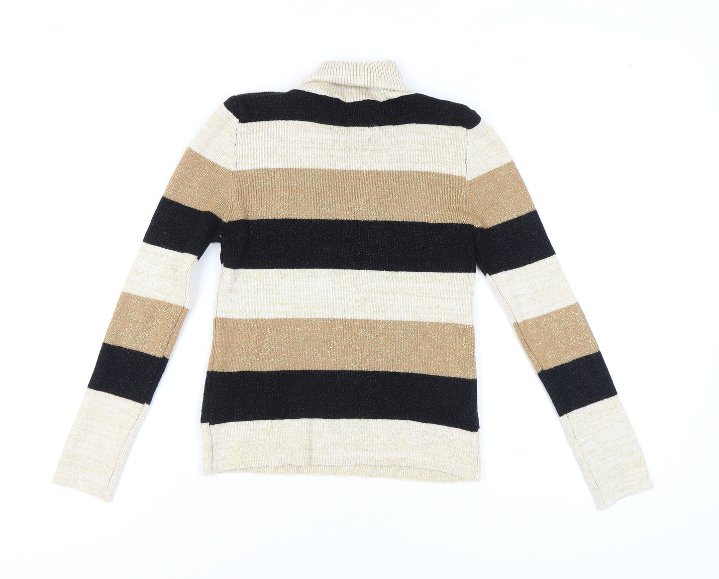 Isabella D. Women's Black Beige Striped Pullover Jumper S