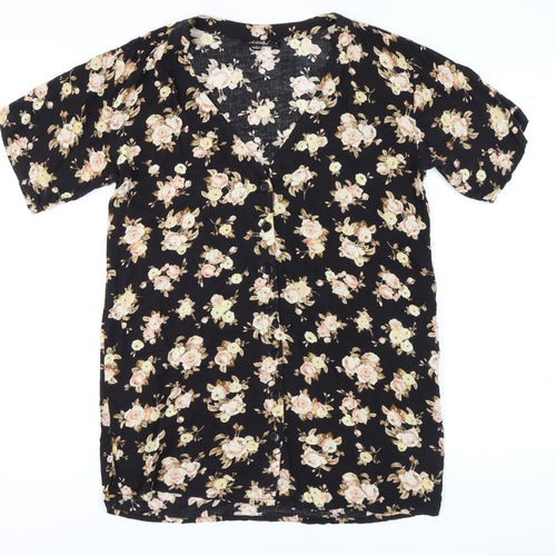 Motel Women Black Floral Short Sleeve V-Neck Dress