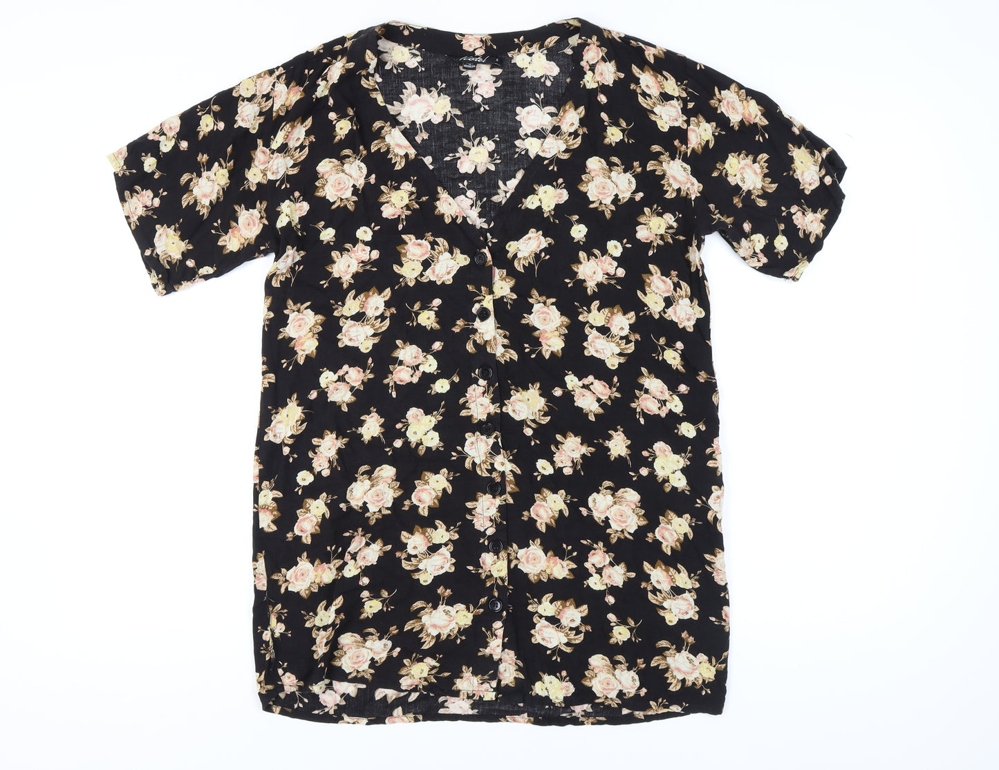 Motel Women Black Floral Short Sleeve V-Neck Dress