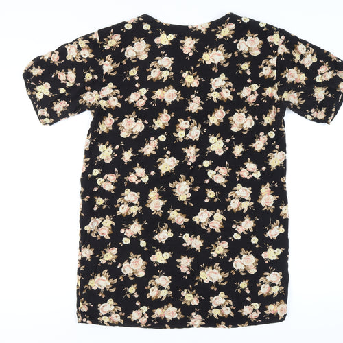 Motel Women Black Floral Short Sleeve V-Neck Dress