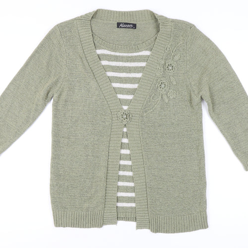 Alexara Women's Green Cardigan, M, V-Neck, 3/4 Sleeve