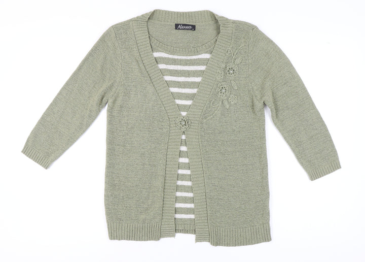 Alexara Women's Green Cardigan, M, V-Neck, 3/4 Sleeve