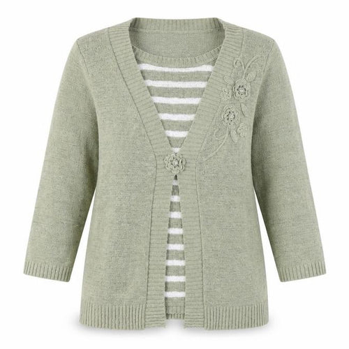 Alexara Women's Green Cardigan, M, V-Neck, 3/4 Sleeve