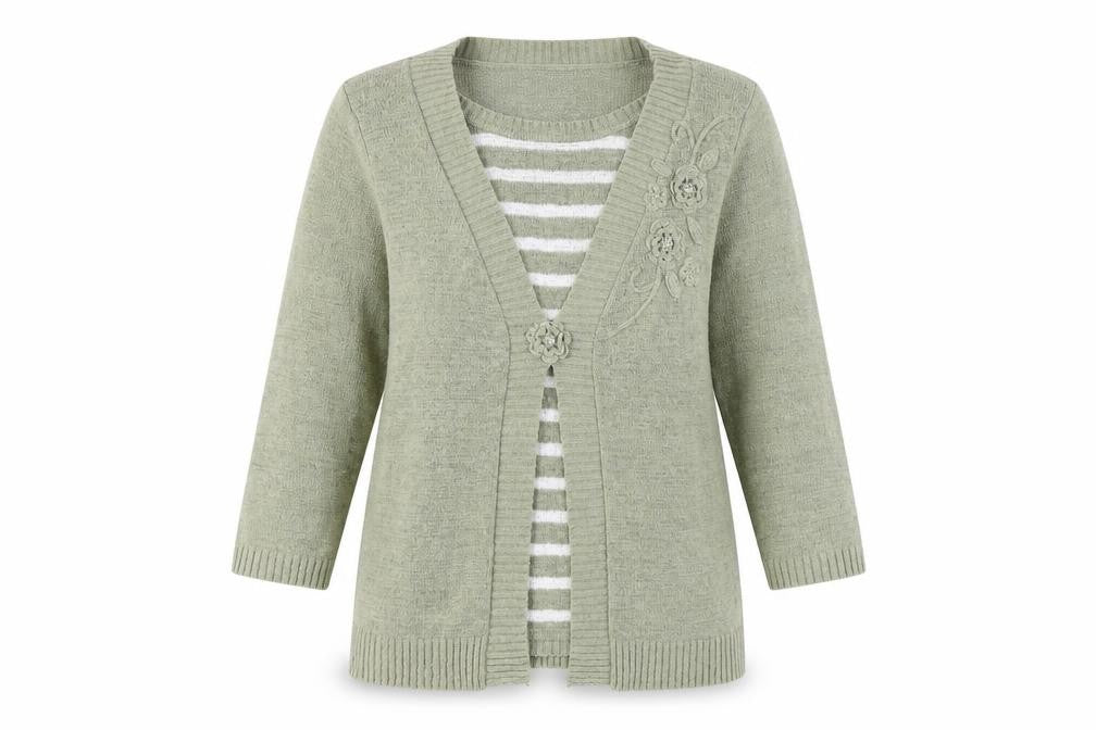 Alexara Women's Green Cardigan, M, V-Neck, 3/4 Sleeve