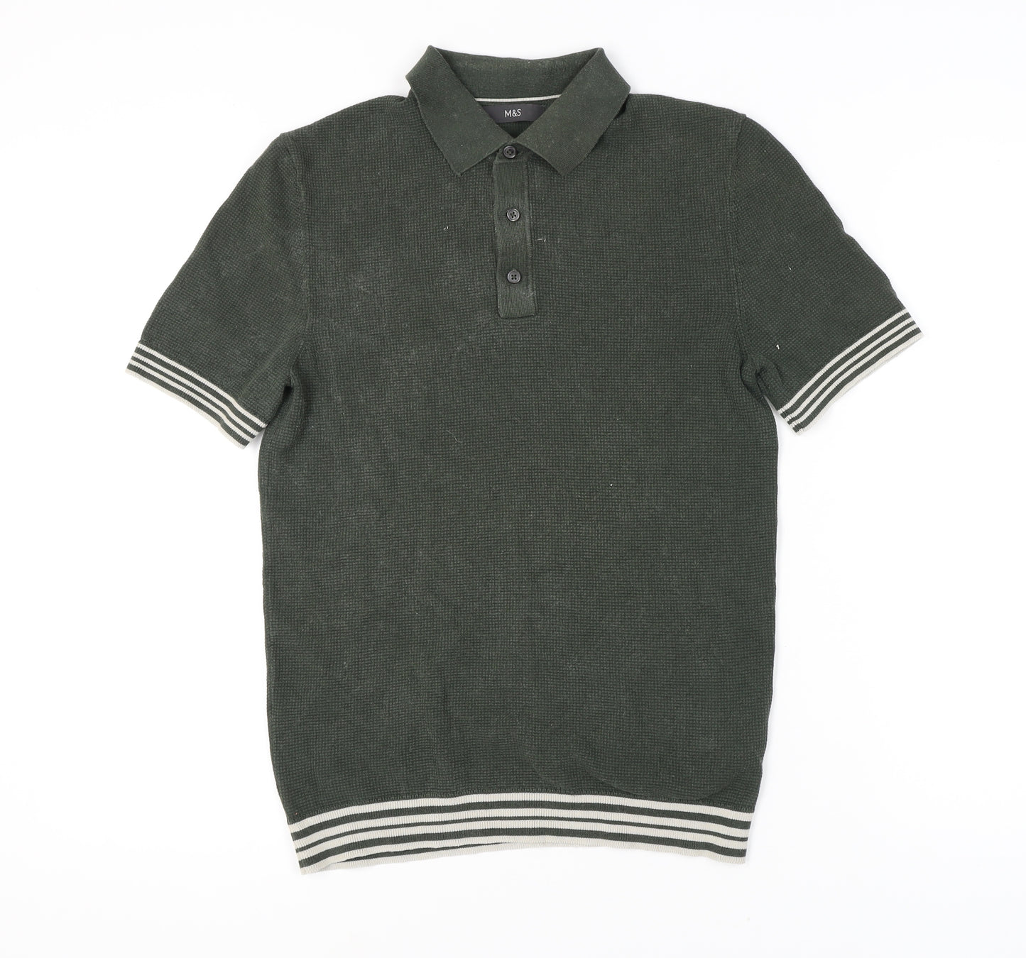 Marks and Spencer Men's Green Polo Shirt, Size S, Classic Style