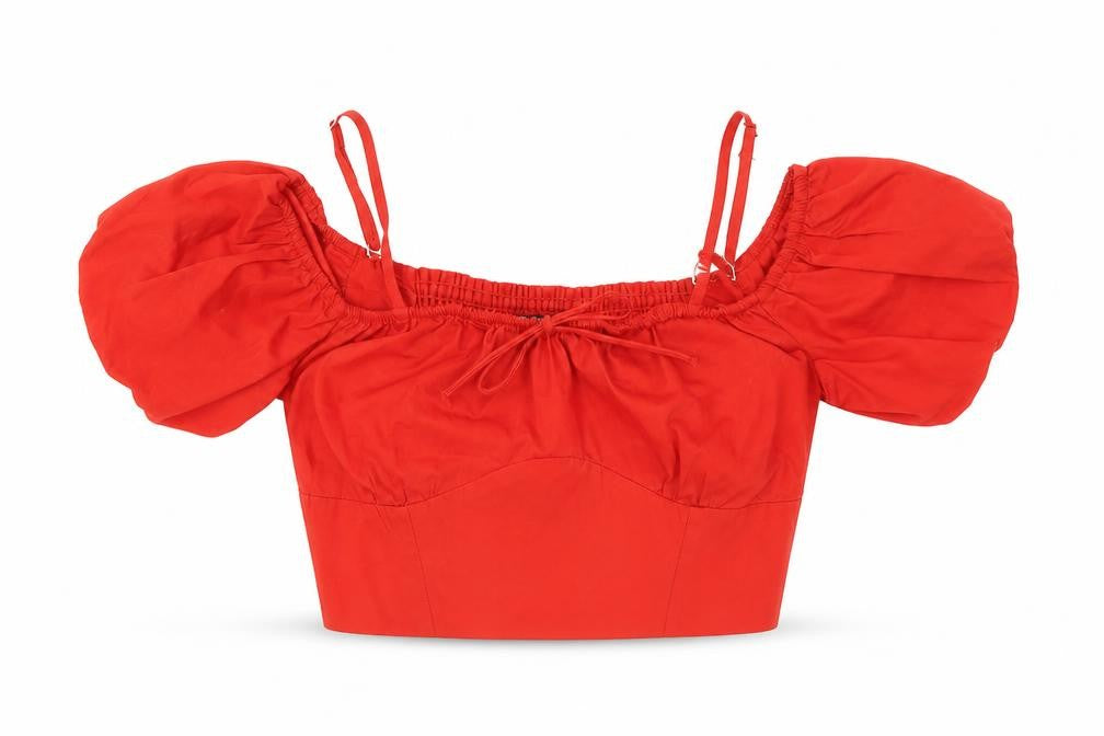 Front view of Zara Women’s Red Cropped Blouse XS Square Neck