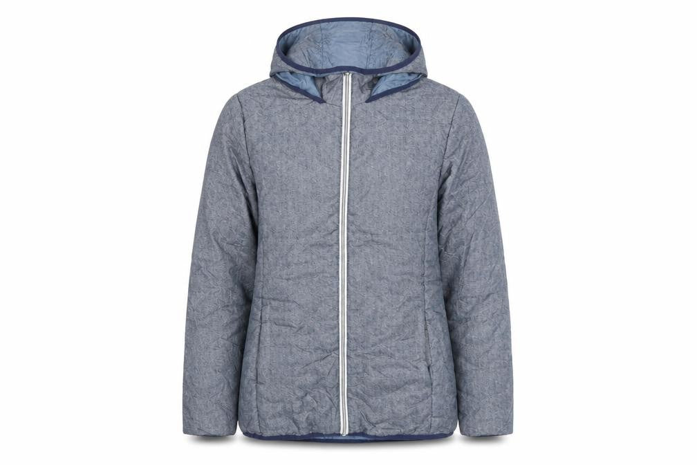 Front view of Nathalie Andersen Women's Blue Hooded Jacket, S, Casual
