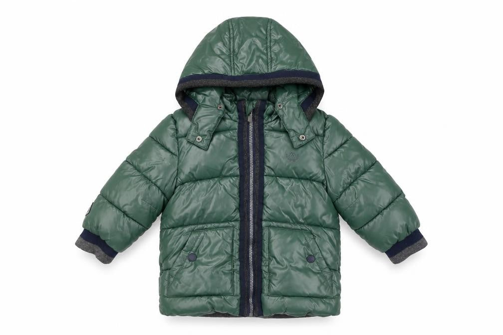 Front view of Mayoral boys’ green puffer jacket age 2 winter warm hooded