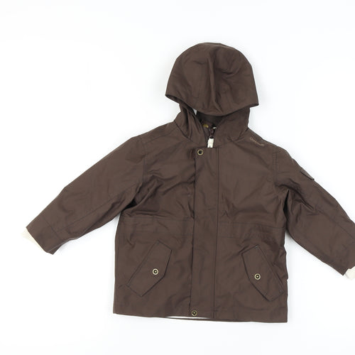 Quechua Boys Brown Parka Jacket, Hooded Mid-Length 2 Years