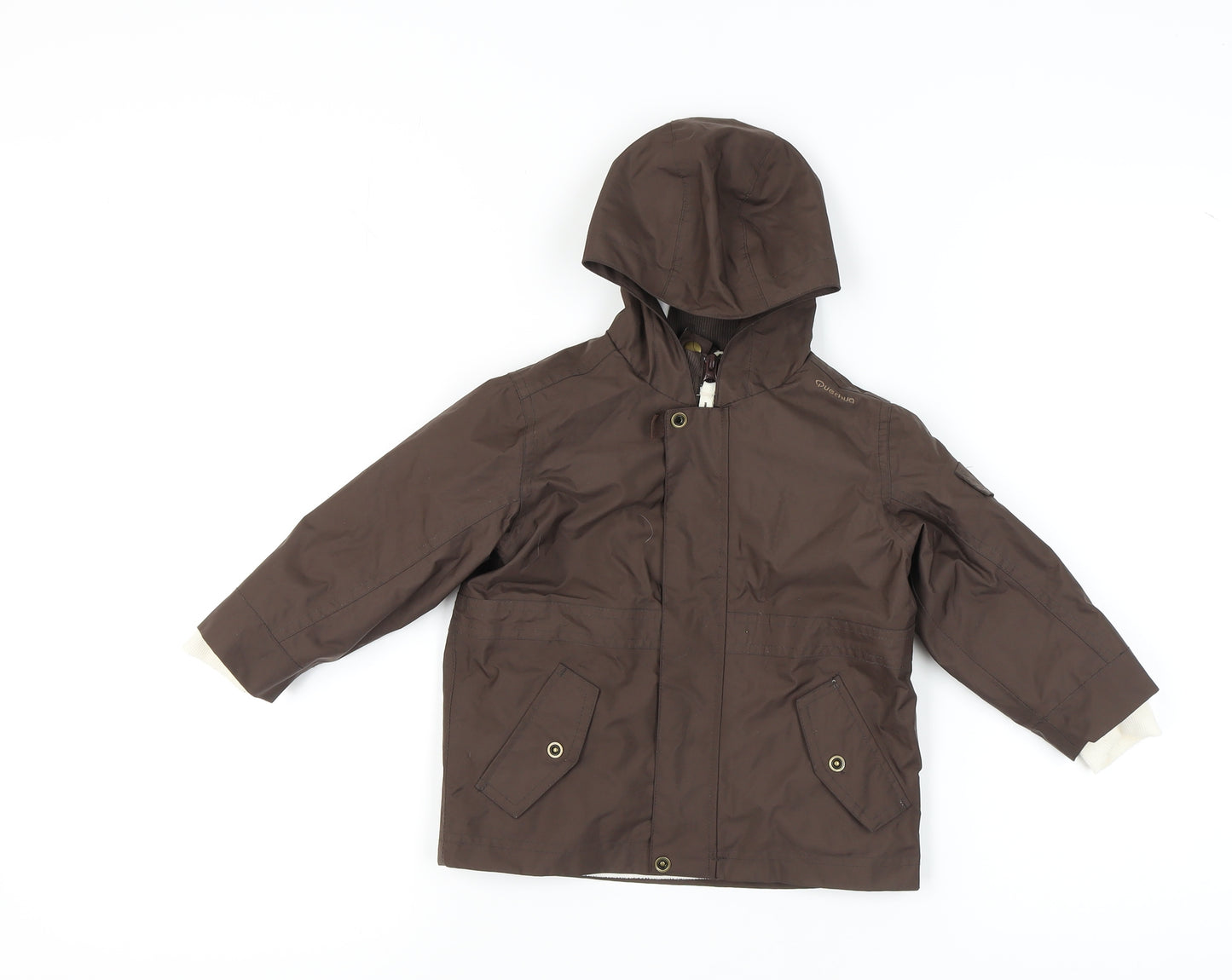 Quechua Boys Brown Parka Jacket, Hooded Mid-Length 2 Years