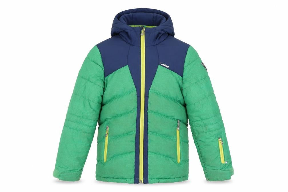 Front view of Wedze boys’ green puffer jacket - 10 years