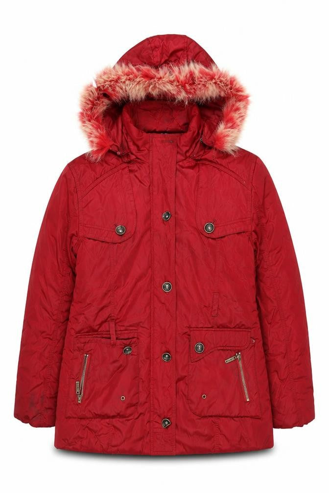 Front view of Tedi Style Red Parka Jacket, Women's 2XL, Winter Essential