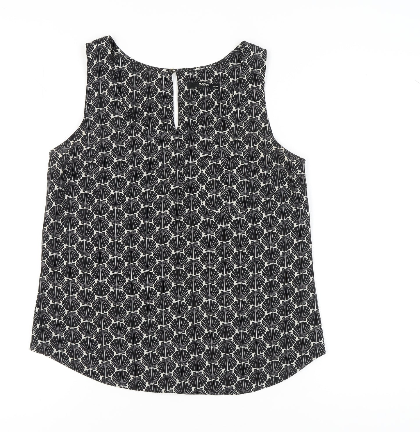 Oasis Women's Black Geometric Sleeveless Blouse Size 12