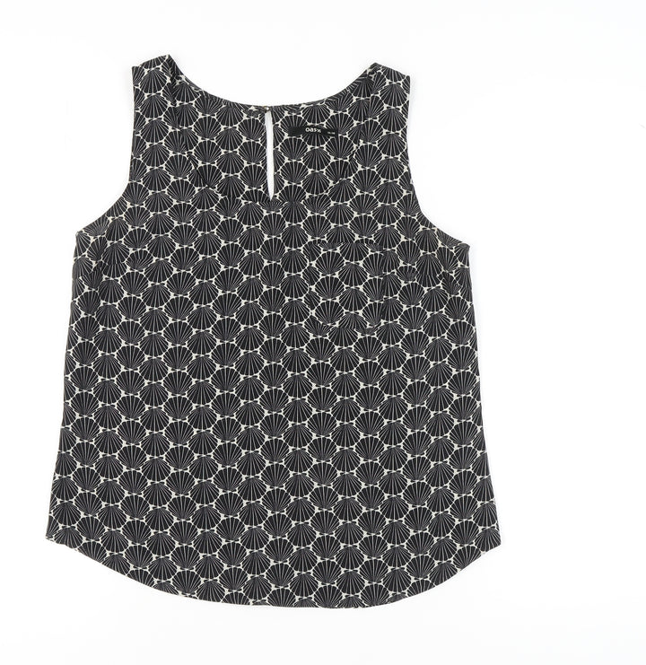 Oasis Women's Black Geometric Sleeveless Blouse Size 12