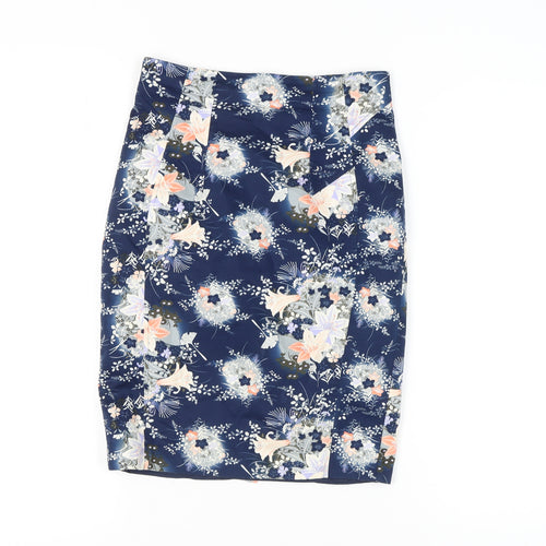 Oasis Women's Blue Floral Pencil Skirt Size 8