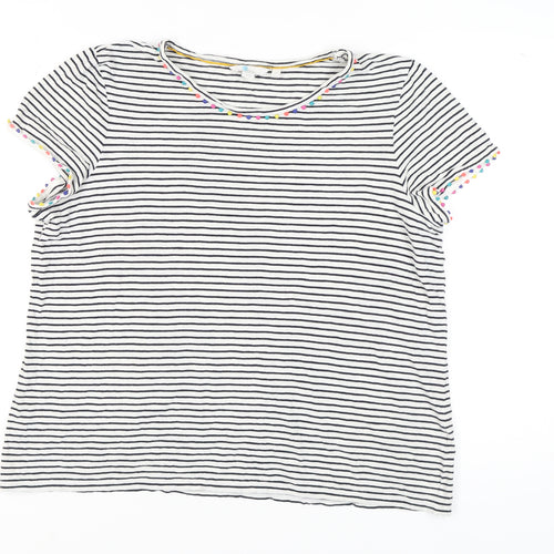 Boden Women's XL White Striped T-Shirt with Beads