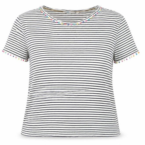 Boden Women's XL White Striped T-Shirt with Beads