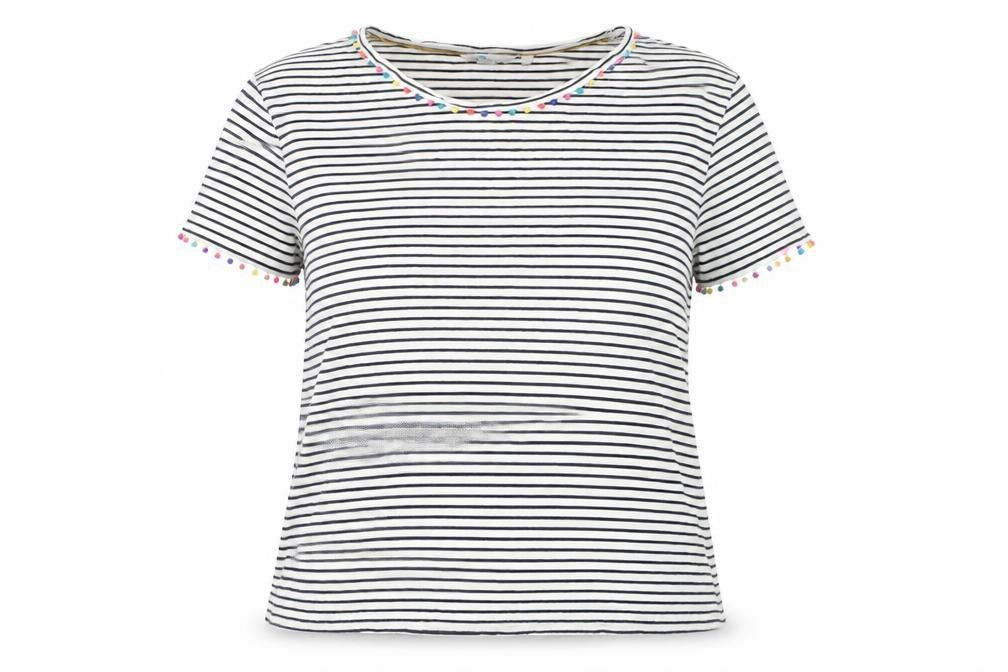Boden Women's XL White Striped T-Shirt with Beads