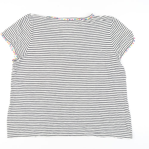 Boden Women's XL White Striped T-Shirt with Beads