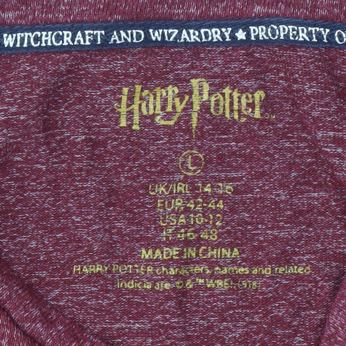 Harry Potter Women's Red Graphic Print T-Shirt L