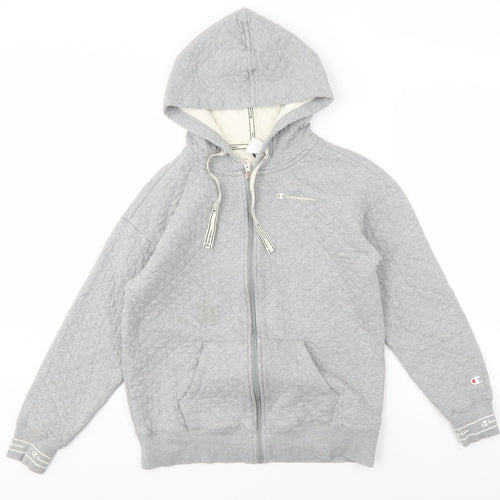 Champion Men’s Grey Full Zip Hoodie - Small, Quilted Style
