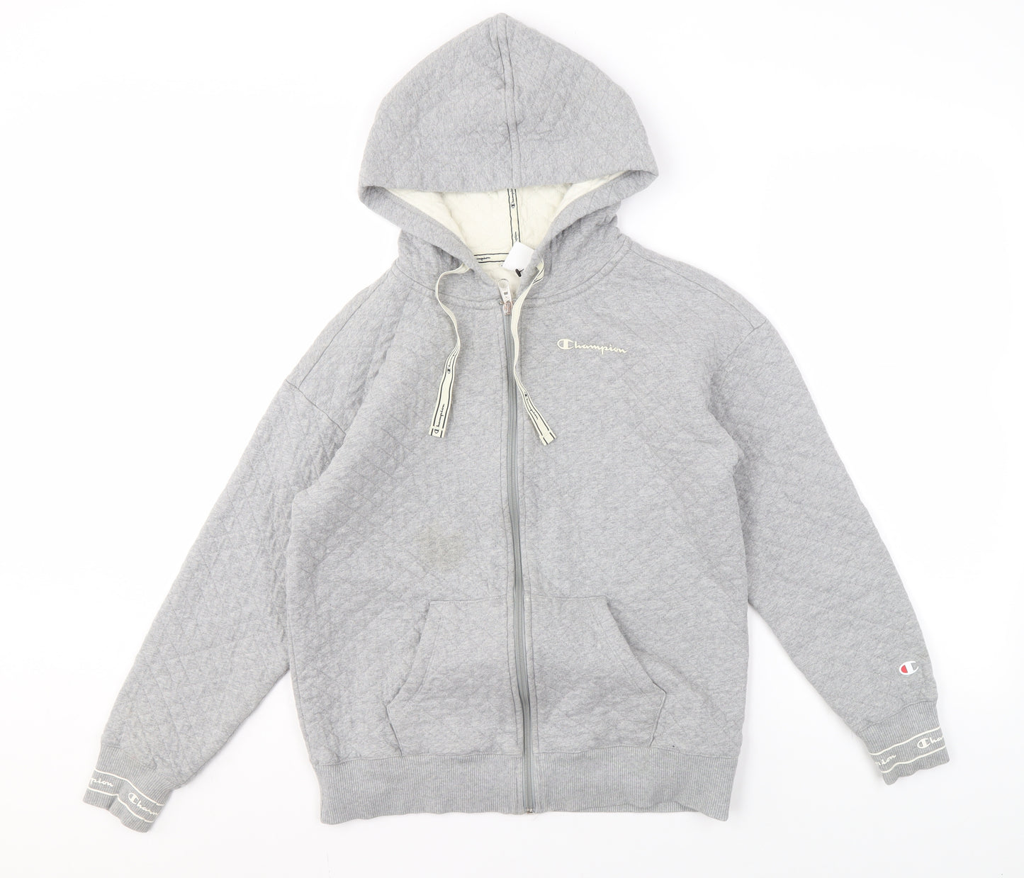Champion Men’s Grey Full Zip Hoodie - Small, Quilted Style