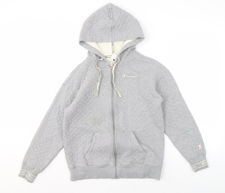 Champion Men’s Grey Full Zip Hoodie - Small, Quilted Style