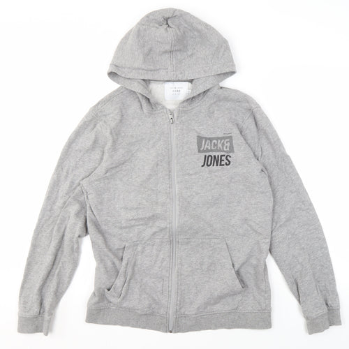Jack & Jones Men's Grey Full Zip Hoodie, L, Regular Fit