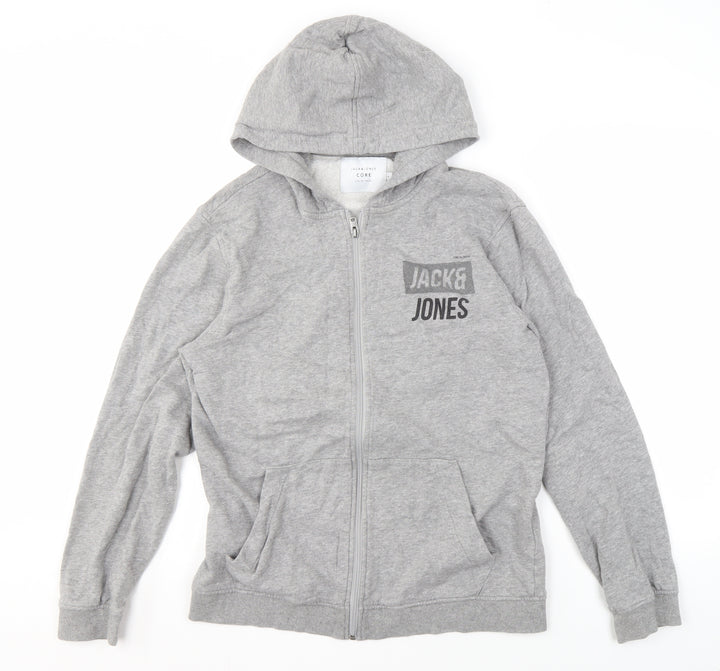 Jack & Jones Men's Grey Full Zip Hoodie, L, Regular Fit