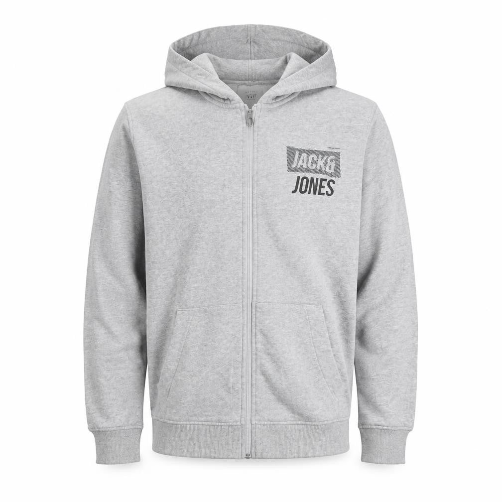 Front view of Jack & Jones Men's Grey Full Zip Hoodie, L, Regular Fit