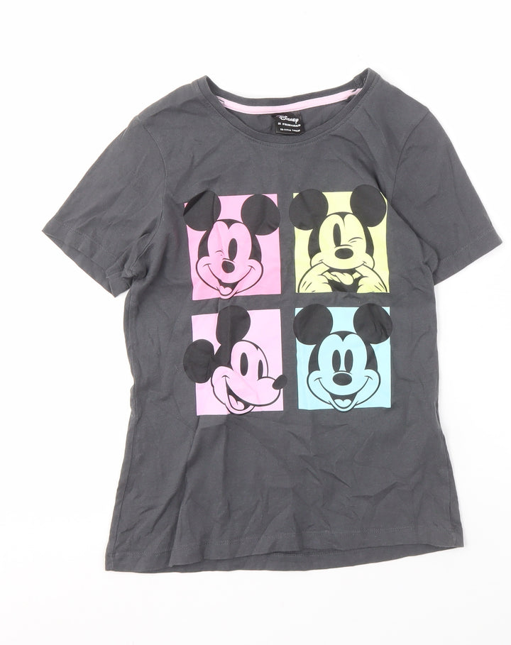 Disney Girls Black Mickey Mouse Graphic T-Shirt Size 10-11 Years