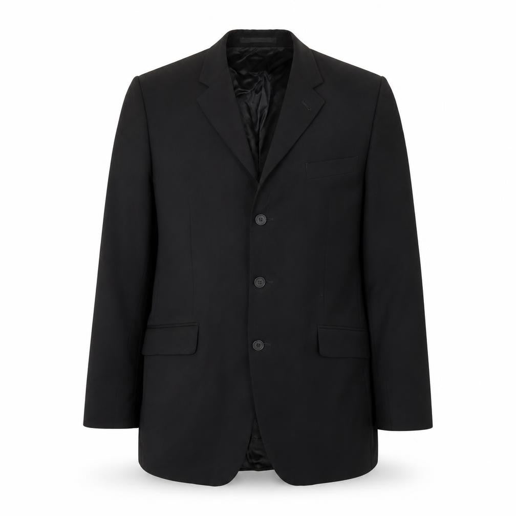Front view of Jasper Conran Men's Black Wool Blazer, size 42, Long