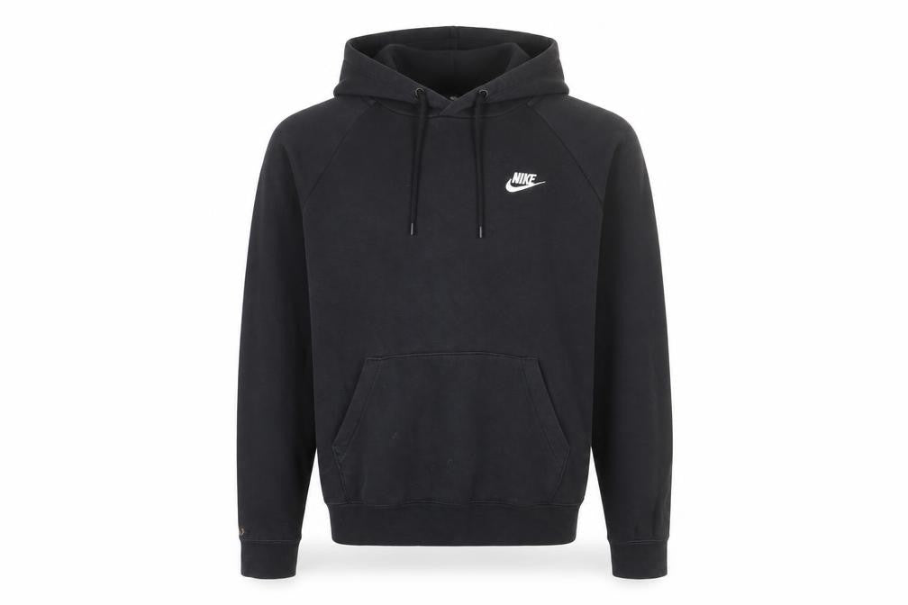 Front view of Nike Men's Black Pullover Hoodie, size S, Logo Accent