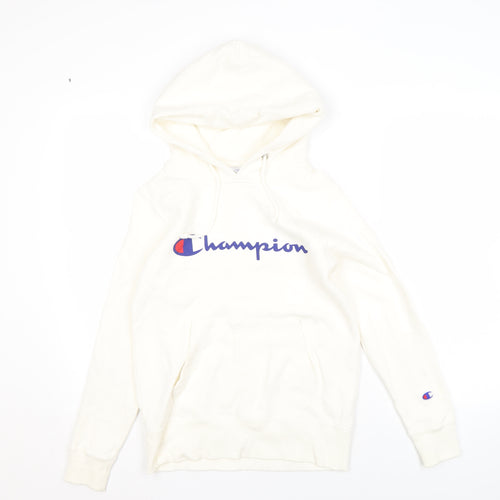 Champion Unisex White Hoodie M - Logo, Casual, Fleece