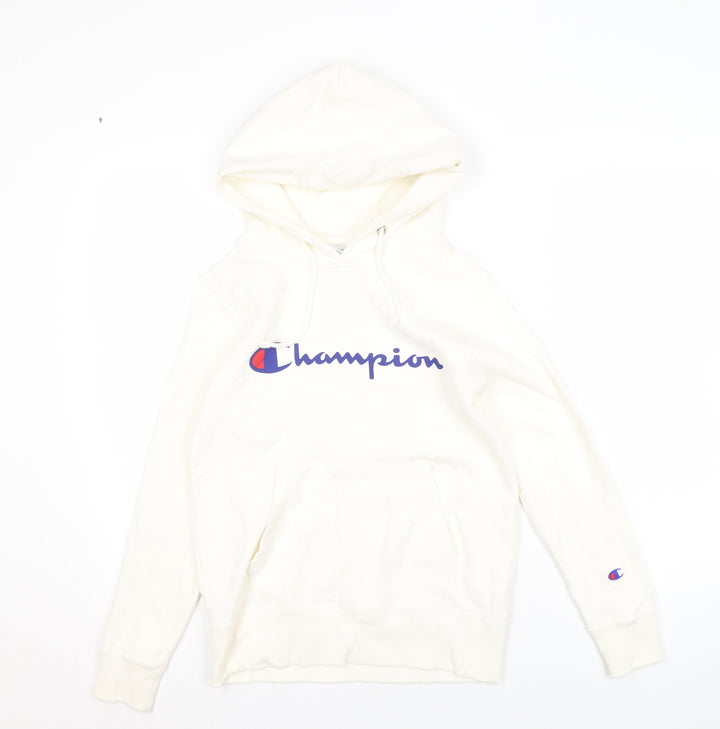 Champion Unisex White Hoodie M - Logo, Casual, Fleece