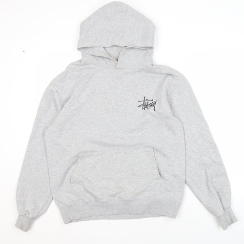 Stussy Men's Grey Pullover Hoodie, Size S, Logo Accent